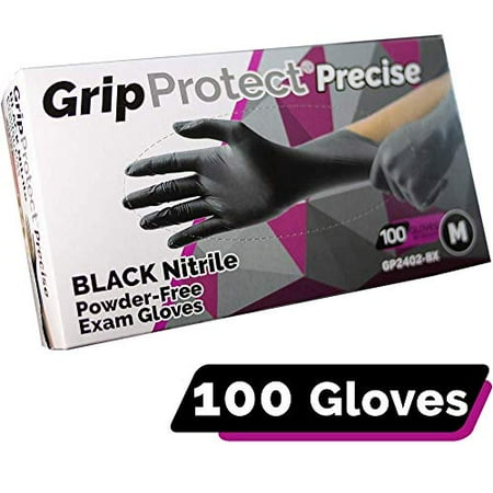 Case of pack 7 GripProtect Precise Black Nitrile Exam Gloves  Fentanyl Resistant  Chemo-Rated  for Food  Home  Hospital  Law Enforcement  Tattoo 100/bx (Medium)