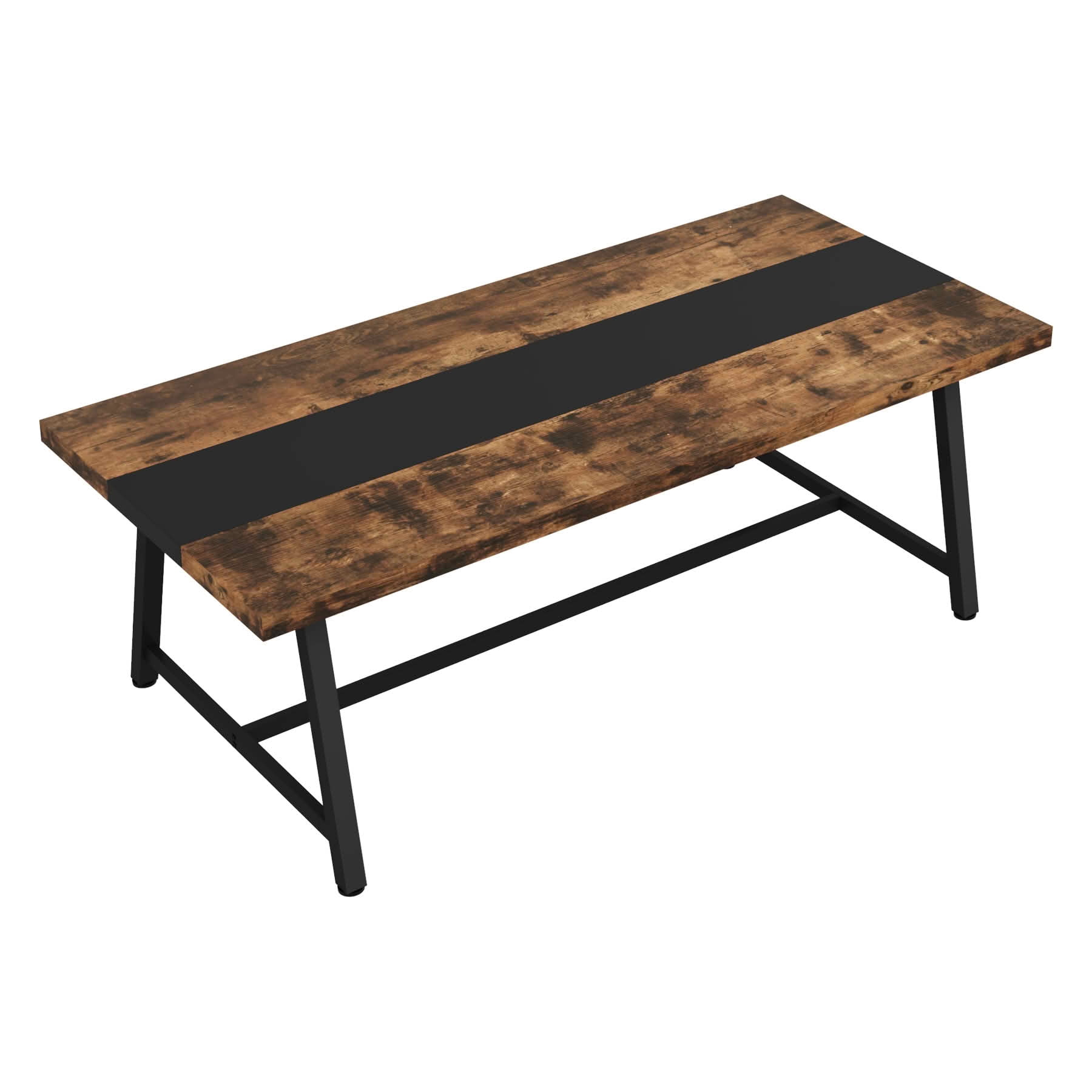 MAYEERTY 70.87 Inch Rectangular Wood Dining Table, Rustic Brown Kitchen Dinner Table with Heavy Duty Metal Frame for 6 to 8 People