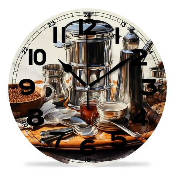erolrail Rustic Wall Clock,Silent Non Ticking Wall Clocks for Living Room,Bedroom,Kitchen 12IN Retro Coffee Cup Breakfast Beautiful