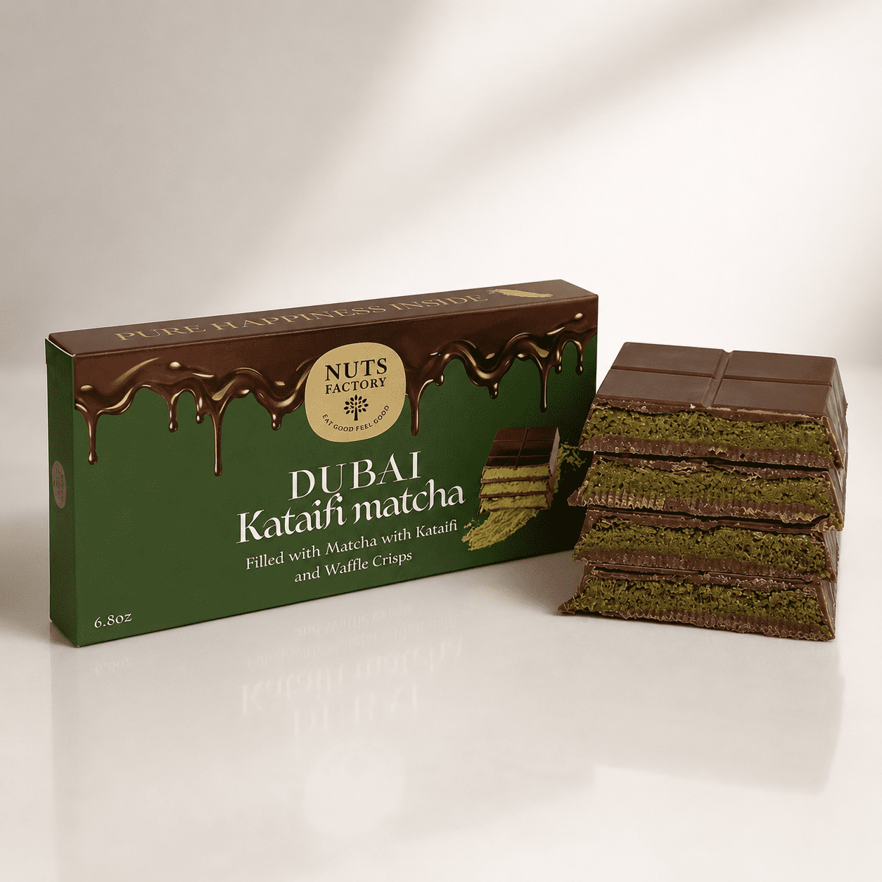 Nuts Factory Matcha Dubai Style White Chocolate Bars with Matcha Filling, Crispy Kataifi & Waffle Crunch, Pack of 2 Large Bars – #1 Ranked Dubai Chocolate Bars in the World by CNBC