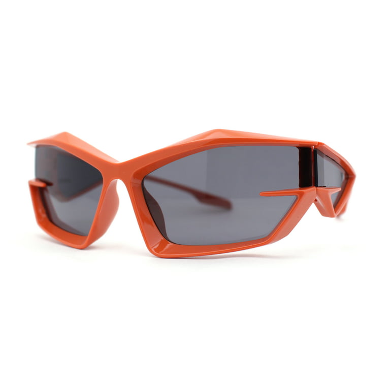 Unique - Wrap 90s Black Orange Side Visor Sport Around Plastic Trendy Sunglasses