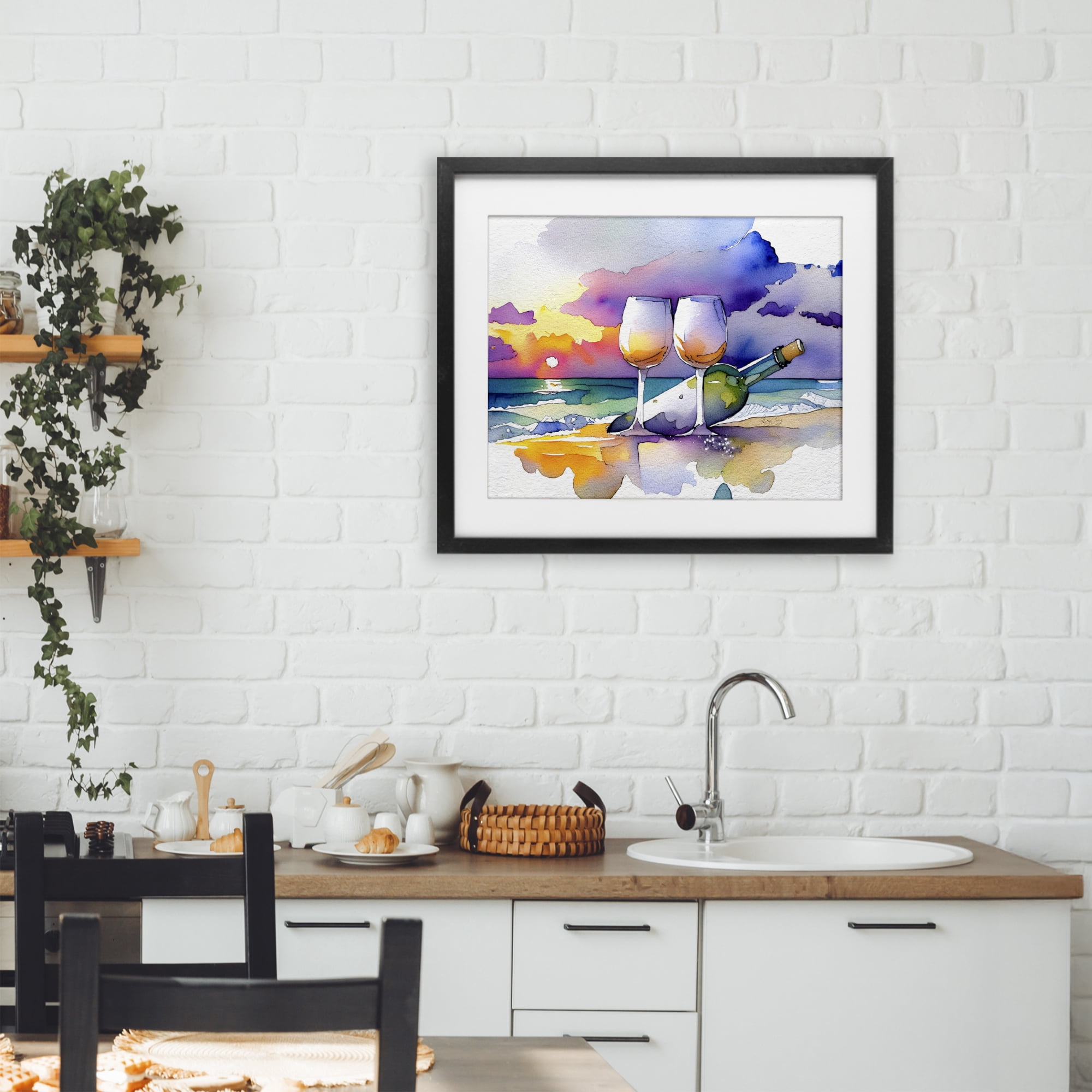 Stupell Industries Coastal Cheers with Wine Black Framed Print Under Glass, design by Shelly Craig