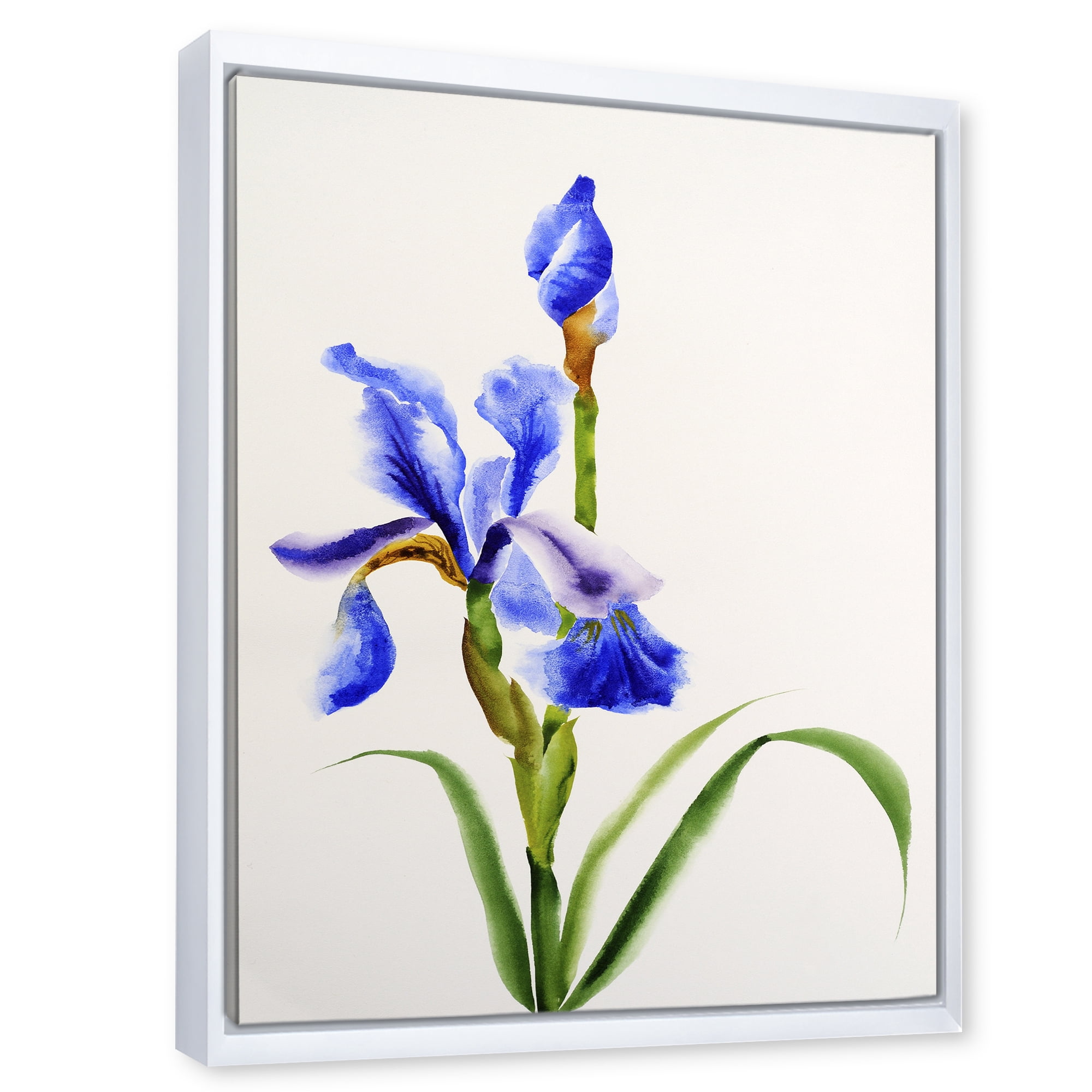 Designart 'Blue Iris Flower Retro Style' Traditional Framed Canvas Wall Art Print