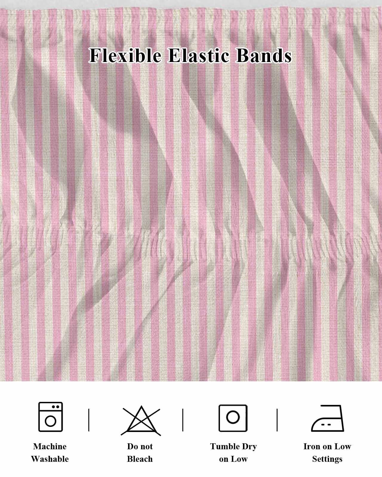 Pink Striped Wrap Around Bed Skirts for California King Bed 16" Drop,Bed Skirt with Adjustable Elastic Belt Dust Ruffle Bed Valance for Bedroom Modern Simple Farmhouse Beige Vintage Bed Frame Cover