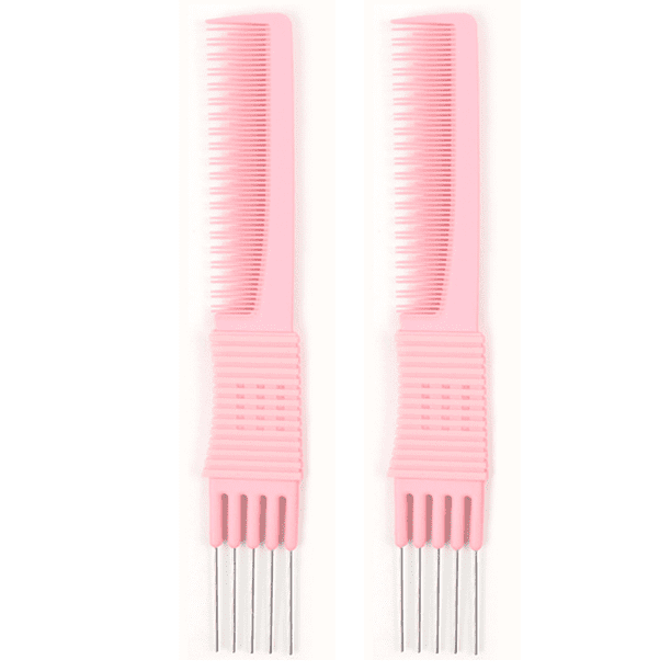 Paquete de 2 elevadores de acero inoxidable, peine para peinar resistente a químicos y al calor, peine antiestático para muchos tipos de cabello