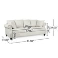 thumbnail image 3 of Noble House Viewland Fabric Pillowback 3 Seater Sofa with Nailhead Trim, Beige and Dark Brown, 3 of 7