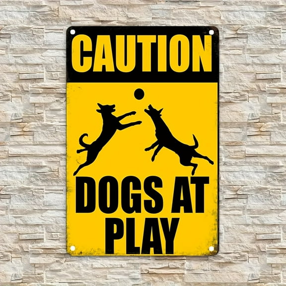 Slow Down Caution - Dogs at Play Metal Sign Vintage Rectangular Aluminum Sign Wall Art Decor Home Decor Bar Cafe Decor Garage Decor 8x12 Inch