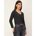 thumbnail image 3 of Moomaya Womens Solid Long Sleeves Crop Top, V-Neck Cotton Summer Short Top, 3 of 9