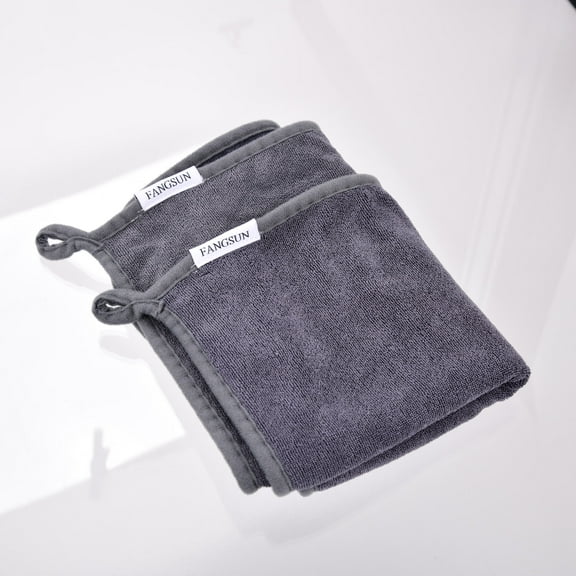 FANGSUN Cleaning Rags, Premium Microfiber Cleaning Cloths with Hanging Loop, Lint-Free & Ultra-Absorbent Cleaning Towels for Kitchen, Bathroom, Car, Grey (2 Pack)