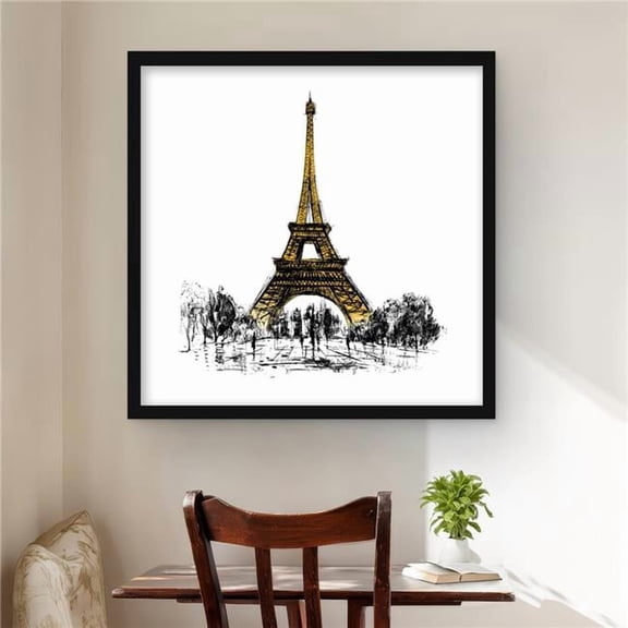 Begin Home Decor C1FM2424SIRSB6 24 x 24 in. Outline of Eiffel Tour - Trees Illustrative Framed Print