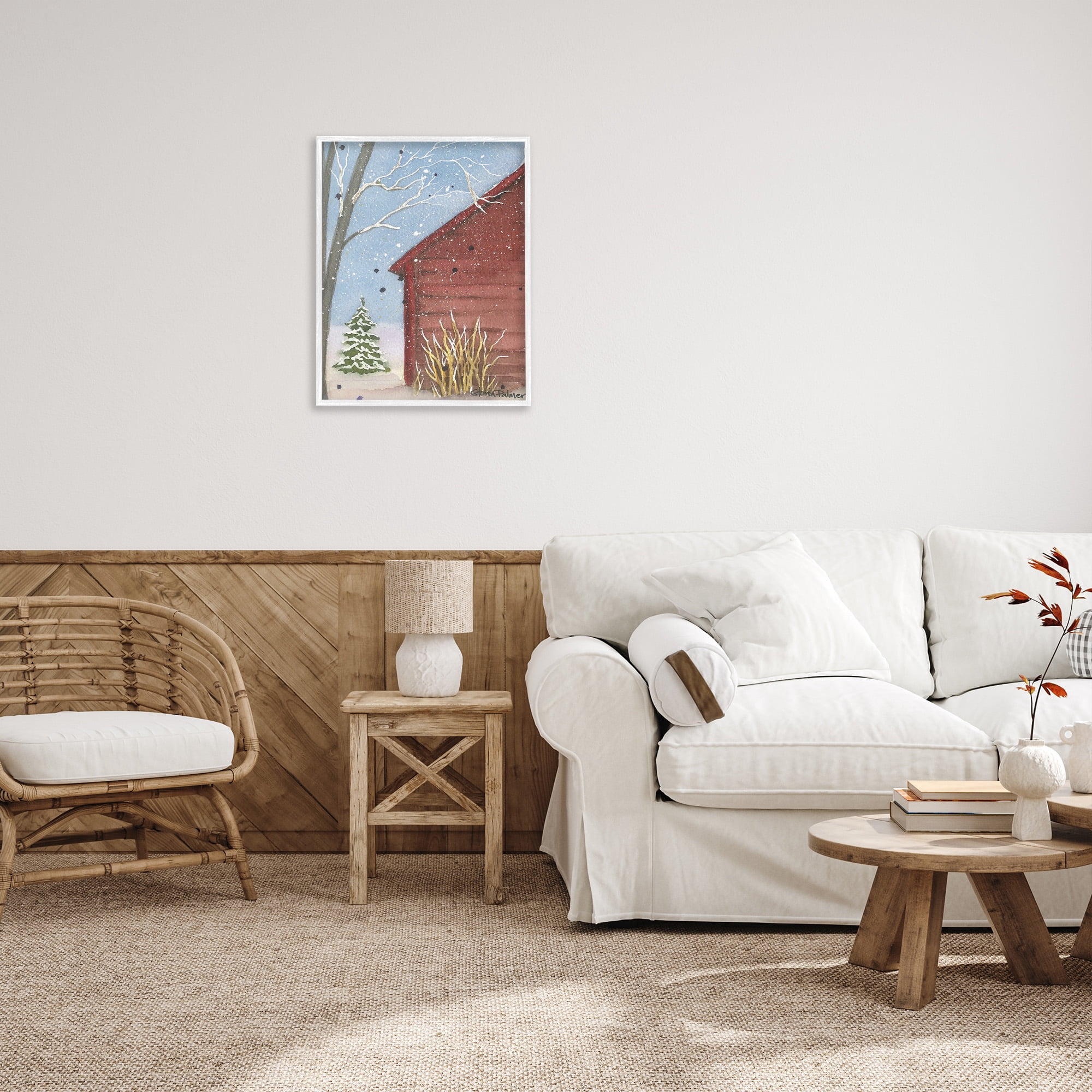 Stupell Industries Winter Snowy Cabin Holiday Painting White Framed Art Print Wall Art, 24 x 30