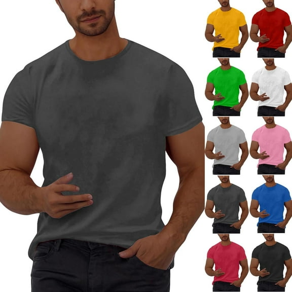 CFLVAEK T Shirts for Men Big and Tall Solid Color Basic Tees Casual Summer Short Sleeve Round Neck Tshirts Black L