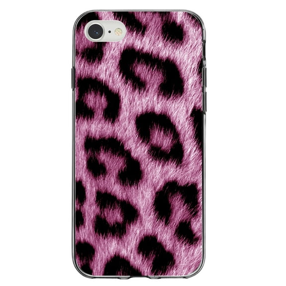 DistinctInk Clear Shockproof Hybrid Case for iPhone 7 8 SE (2020 Model) 4.7" Screen TPU Bumper Acrylic Back Tempered Glass Screen Protector - Pink Black Leopard Fur Skin Print