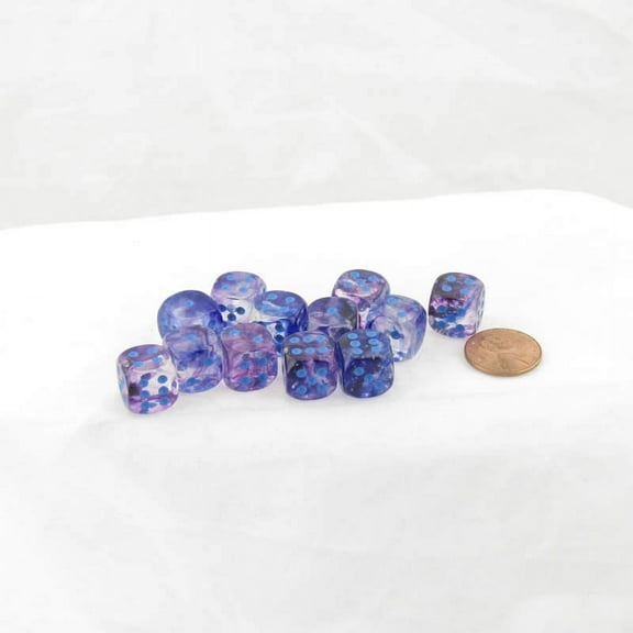 Nocturnal Nebula Luminary Dice with Blue Pips 12mm (1/2in) D6 Set of 12 Wondertrail