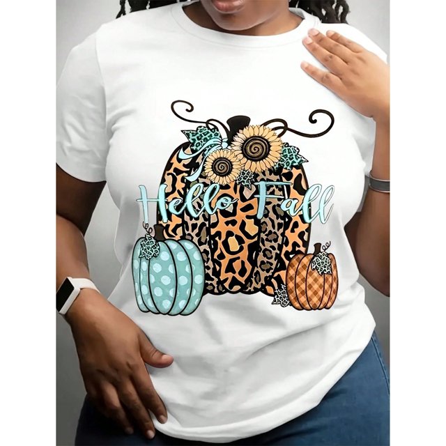 Women's Halloween Pumpkin Print Long Sleeve T-Shirt - Casual Crew Neck, Cotton, Machine Washable - Perfect For Fall & Winter