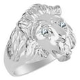 thumbnail image 4 of RYLOS 14K White Gold Lion Head Ring; Diamond in Mouth & Gemstones in Eyes Fun Designer Rings - Aquamarine Mens Jewelry Size 12, 4 of 9