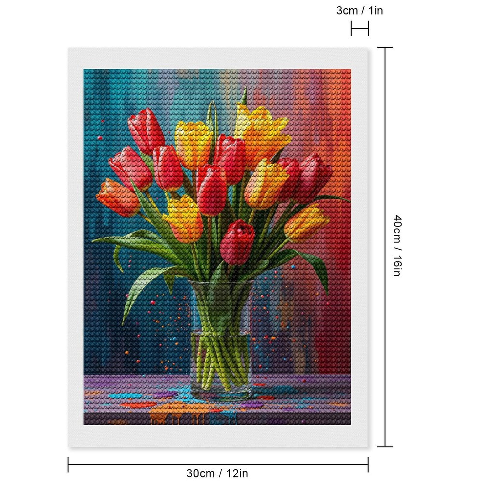 Diamond Art Kits for Adults, Colorful Tulips In Glass Vase Painting 5D Diamond Painting Kits for Adults Beginners, DIY Full Drill Diamond Painting, Gem Art and Crafts 12x16