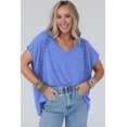 thumbnail image 5 of Ushdele Chic V-Neck Crochet Oversized Tee - Bat Sleeve Summer Must-Have, 5 of 8