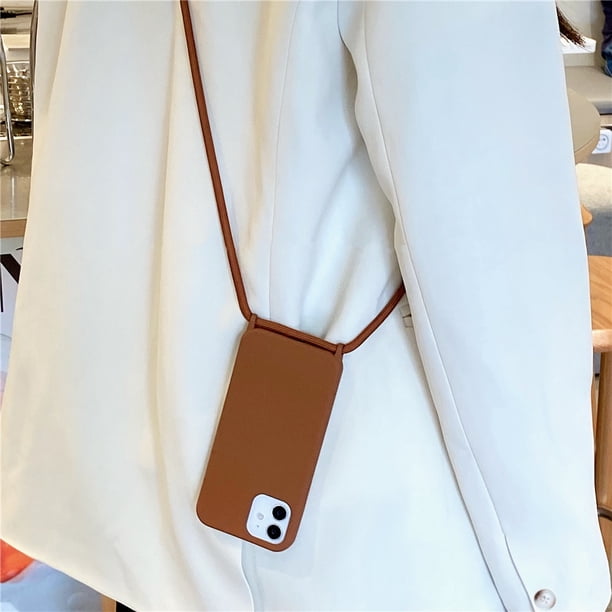 Funda con cordón para collar cruzado de silicona líquida oficial para iPhone 11 12 13 14 Pro Max Mini XS X XR 6 6S 7 8 Plus SE, funda blanda Tan Jianjun unisex