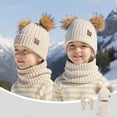 thumbnail image 3 of FAOWME Big Kids Girls Boys Beanie Hat Scarf Gloves Set Knitted Caps Long Scarf Touchscreen Gloves Warm Comfortable Outfits 3 Pack For Daily Wear Beige One Size, 3 of 3