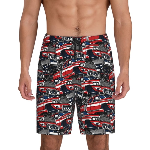 Fotbe Red And Blue Cars Pantalones Cortos de Pijama para Hombre, Ropa de Dormir, Pantalones de Pijama Cortos para Hombre-X-Large