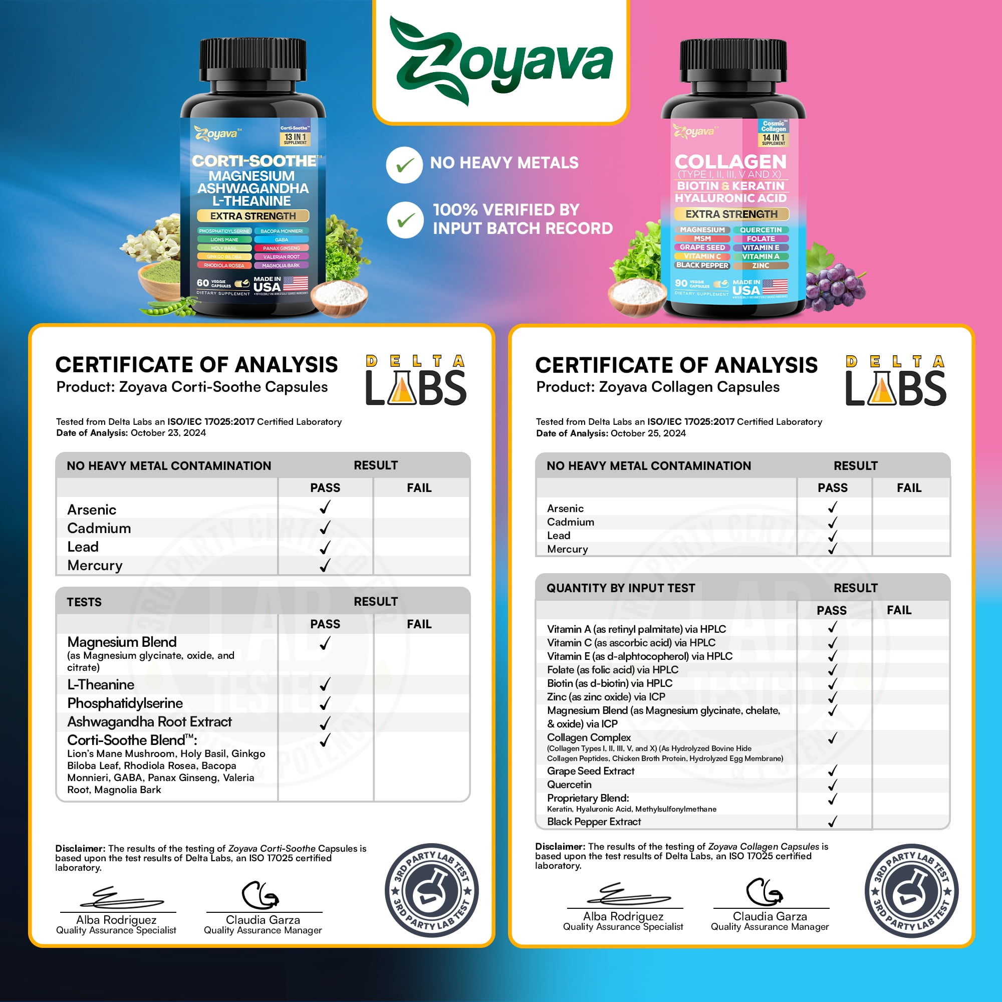 Zoyava Collagen Capsules with Ashwagandha, L-Theanine, Magnesium, Biotin, Hyaluronic Acid, Keratin, Folate