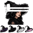 thumbnail image 3 of GILIGEGE Women's Solid Color Gothic Lace Witch Hat,Vintage Ruffled Wide Brim Pointed Hat with Chain Rose Bow, Cosplay Costume Accessory for Halloween Masquerade Party Purple, 3 of 5