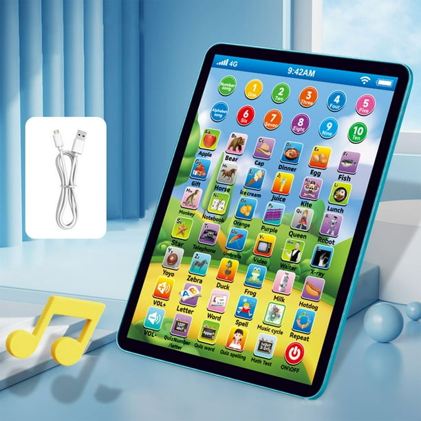 Tableta para niños, almohadilla de aprendizaje con LED para enseñar el alfabeto, números, matemáticas, desarrollo temprano, juguete electrónico interactivo, regalos de Navidad, juguetes para bebés.