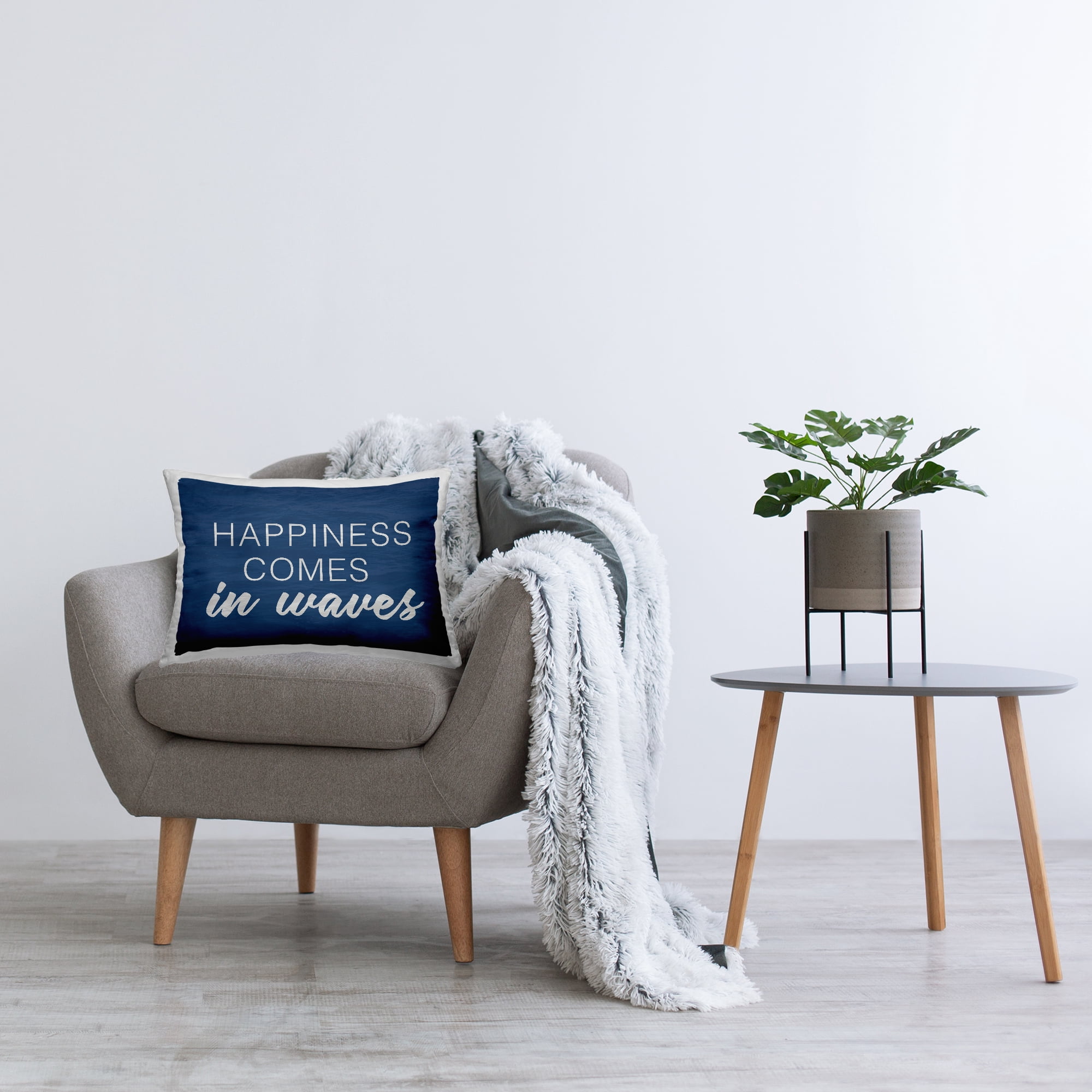 Stupell Industries Happiness in Waves Phrase Decorative Printed Throw Pillow, 14 x 20