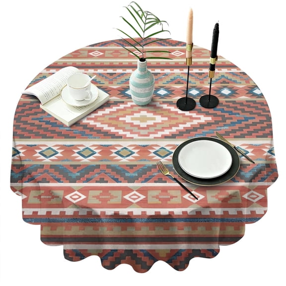 Boho Red Southwestern Ethnic Pattern Round Tablecloth 60"x60",Wrinkle Wipeable Table Cloth for Kitchen Dining Room Picnic Patio Party