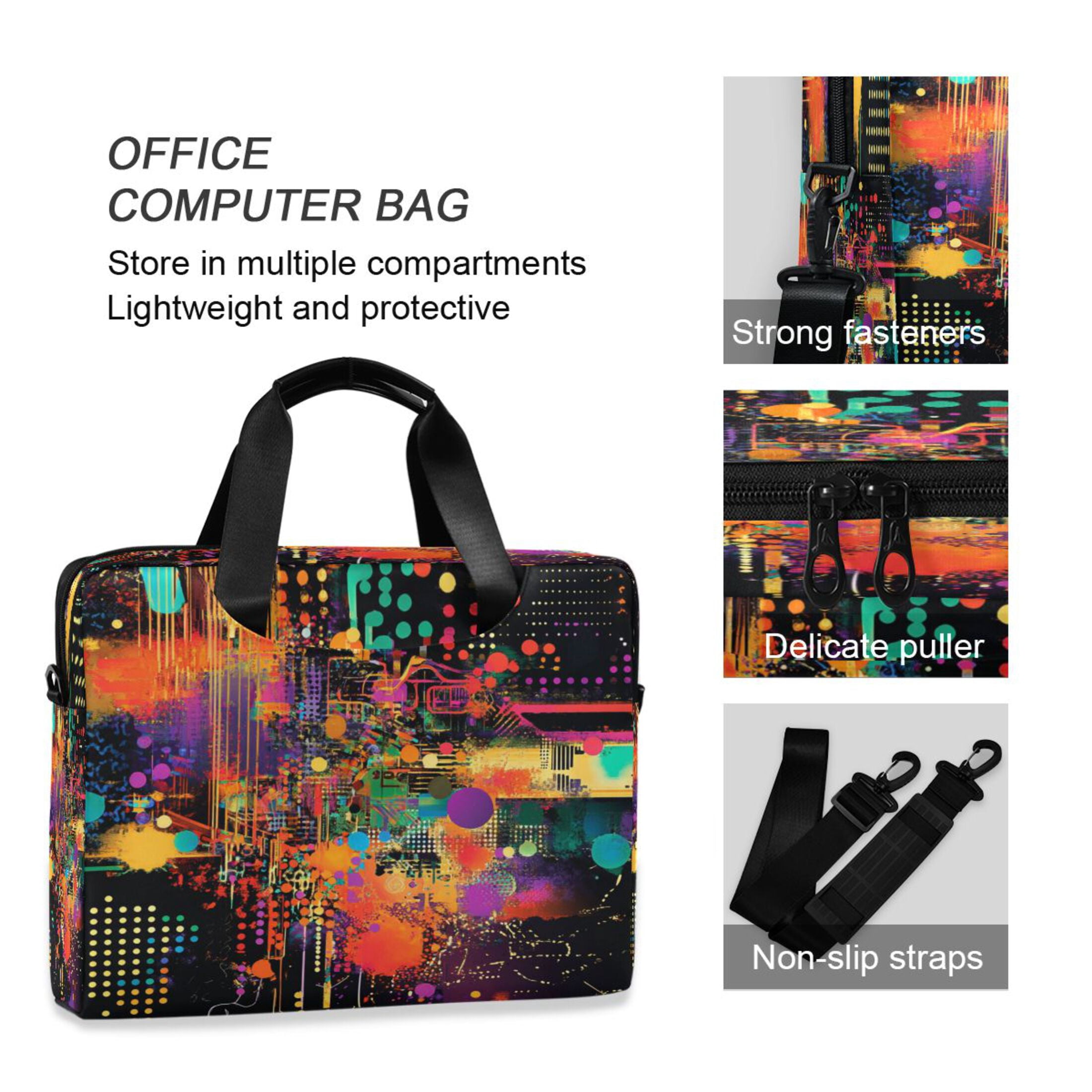 16" Laptop Tote Bag Laptop Sleeve Case Computer Briefcase for Work & Travel Data Streams Pattern