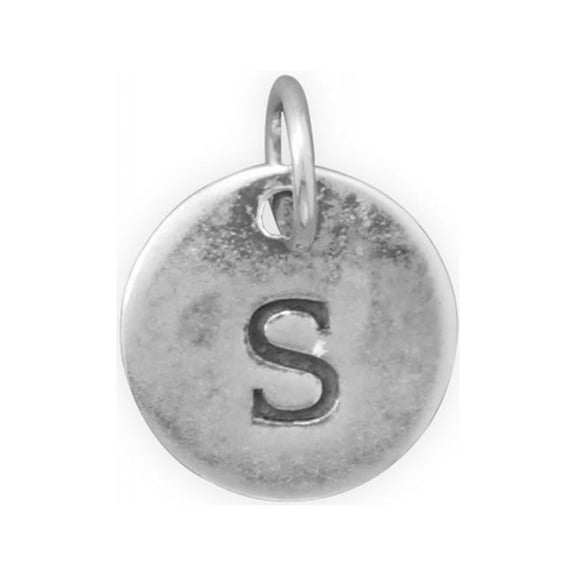 Antiqued Finish Sterling Silver Letter S Disk Charm