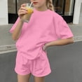 thumbnail image 3 of Ensemble T-Shirt et Short pour Filles, Haut à Col Rond Uni à Manches Courtes et Short, Tenue de Sport Décontractée Deux Pièces pour Enfants, 3 of 6