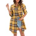 thumbnail image 1 of Camisa larga de mujer con botones y manga larga a cuadros, informal, holgada, 1 of 8