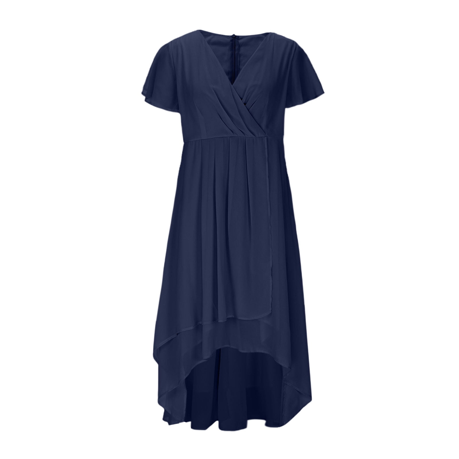 gljltg Women's Solid Color Ruffle Sleeves Pleated V-neck A-line Mid Length Short Sleeve Dress for Women, Girl, Spring, Summer, Suitable for Casual, Daily, Birthday, Dating, Dance