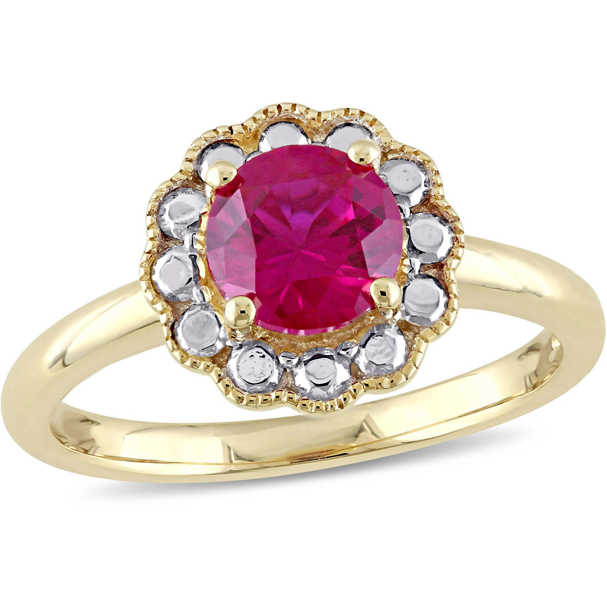 Tangelo 1-3 8 Carat T.G.W. Created Ruby 10kt Yellow Gold Flower Cocktail Ring by Tangelo