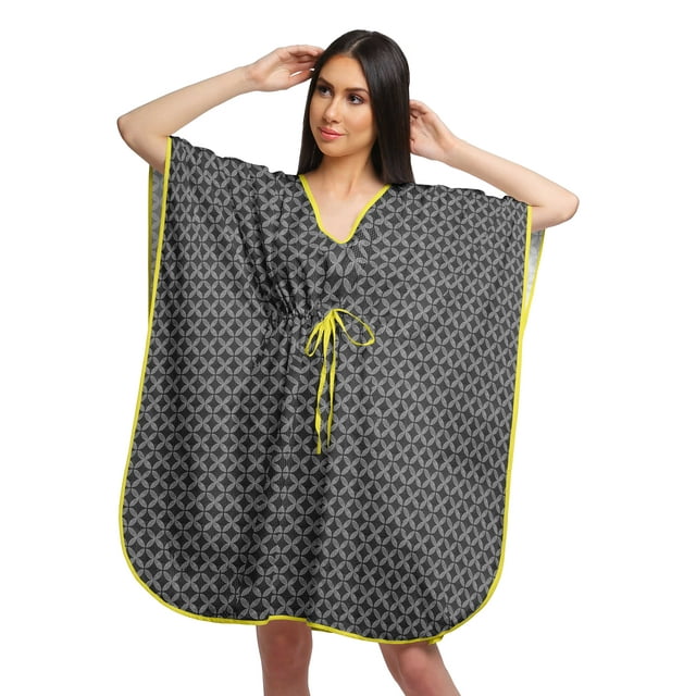 Moomaya Robe Courte de Caftan de Plage, Robe de Couverture Imprimée, Kaftan pour Femmes, Tenue de Plage, Couverture