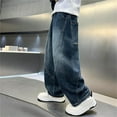 thumbnail image 2 of WMQPNNS Boys Baggy Jeans for Kids Boys Pants Size 6 Teen Casual Straight Wide Leg Cargo Jeans Y2K Loose Elastic Waist Denim Pants with Pockets(Size 3-4 Years, Blue-D), 2 of 6