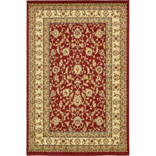 Unique Loom Voyage Collection Traditional Oriental Classic Intricate Design Area Rug, 4' 0 x 6' 0 Rectangular, Red/Gold