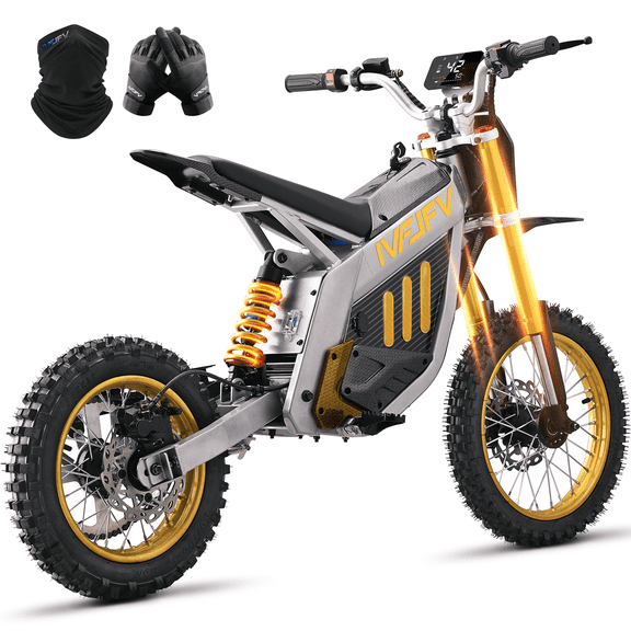 IVFJFV Electric Dirt Bike for Teens Adults, 14"/12" Fat Tire,Peak 3000W Mid-Drive Motor and 48V 30AH 1440Wh Large Battery, 42 MPH Max Speed,Off-Road E-dirt Bike for Age 13 ,Gold
