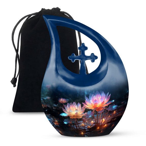 JAGSHASHI Lilly Flower Cremation Urn For Human - Funeral Urns Men - Adult Urns For Women - Urns For Men - 10 Inch With Velvet Bag - Cremation Urns Large Adult - Urns For Human Ashes Adult Female