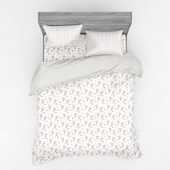 Flower Duvet Cover Set, Watercolor Winter Foliage and Berries Botany Themed Seasonal Illustration, Bedding Set with Shams and Fitted Sheet, 3 Sizes, by Ambesonne