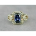 thumbnail image 3 of 2.00CT Emerald Cut Lab Created Blue Sapphire Halo Engagement Ring 14K Yellow Gold Plated 925 Silver, 3 of 4