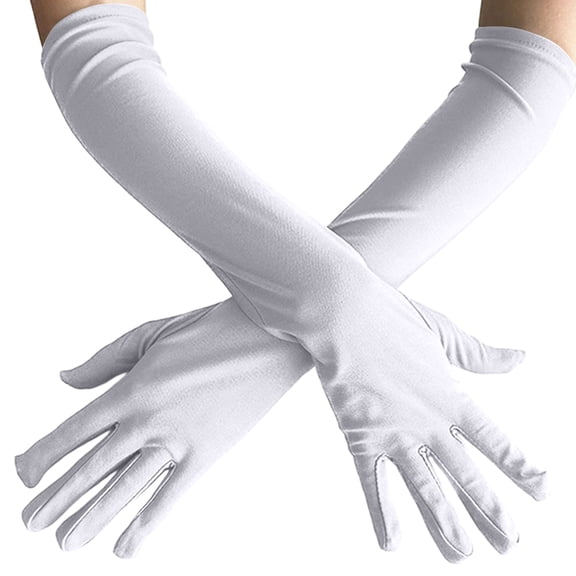 Bridal Satin Long Opera Gloves Elegant Elastic Hand Wear for Women Wedding Ceremony Evening Performance formal Ball Event Dress Up, White (1Pair)