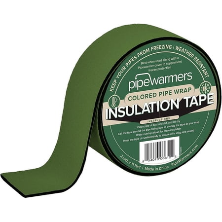 The Original Colored Pipe Insulation Tape by Pipe Warmers-Indoor/Outdoor Use,Weather Resistant,Water Proof Insulation,Keep Pipes Dry and Warm,Prevent Frozen Pipes.Self-Adhering(2in X 11ft, Green)