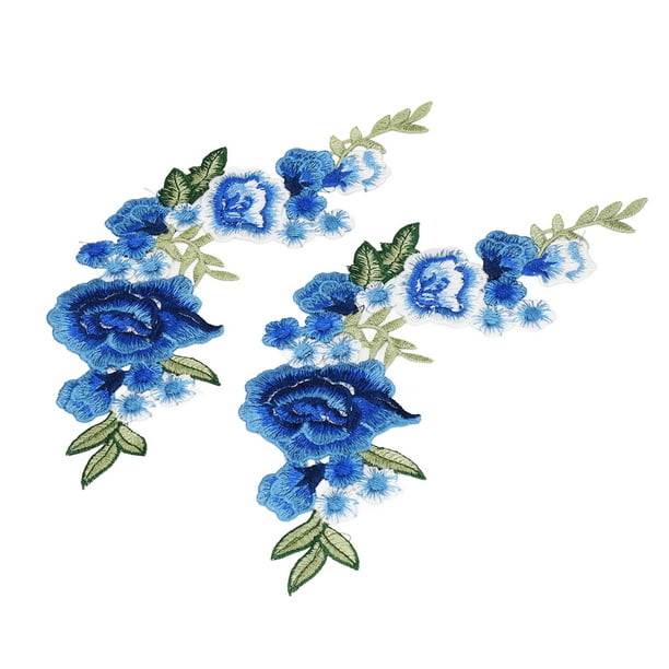 Parche De Flores Bordado, 2 Uds., Patrón Azul, Seda De Poliéster Decorativa, Parche Bordado De Costura Para Camisetas Y Bolsos