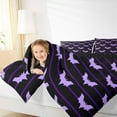 thumbnail image 4 of Manfei Halloween Bats Queen Comforter Set, Black Purple Stripe Bedding Sets, Kids Festival Gifts Bedding Comforter Set, Ultra Soft Room Decor, Reversible 3 Pieces, 4 of 8