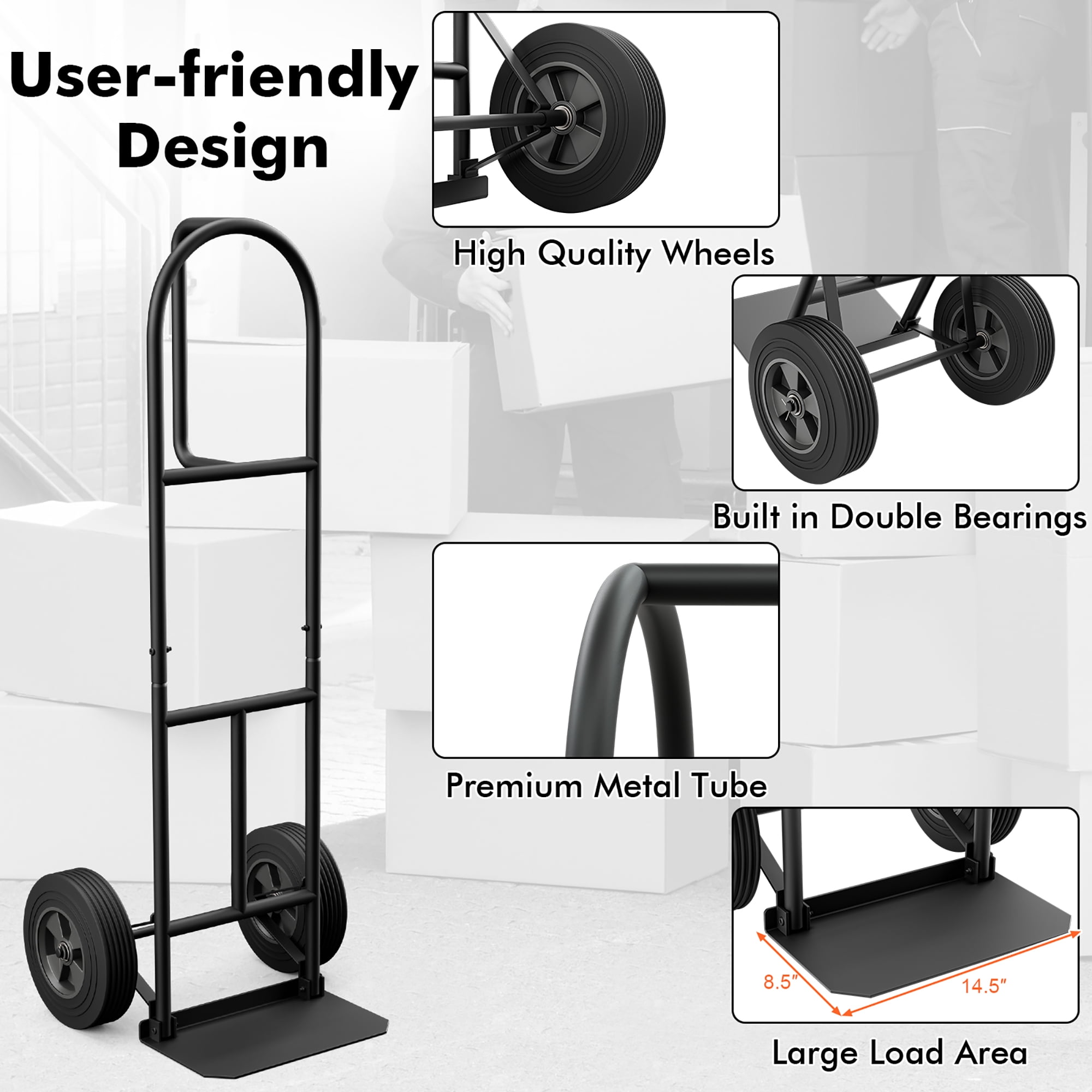 Gymax Heavy Duty Hand Truck Metal Dolly Cart w/ P-Handle & Rubber Wheels 770 LBS Max Load