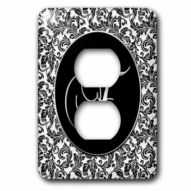 3dRose Letter F - Black and White Damask - 2 Plug Outlet Cover (lsp_38755_6)