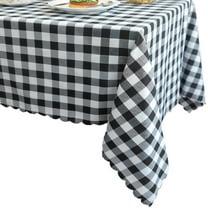 Sterakm Checkered Tablecloth for Rectangle Tables, Gingham Polyester Table Cloth, Wipeable Reusable Hand Washable Tablecloths, Black and White, 63"×55"